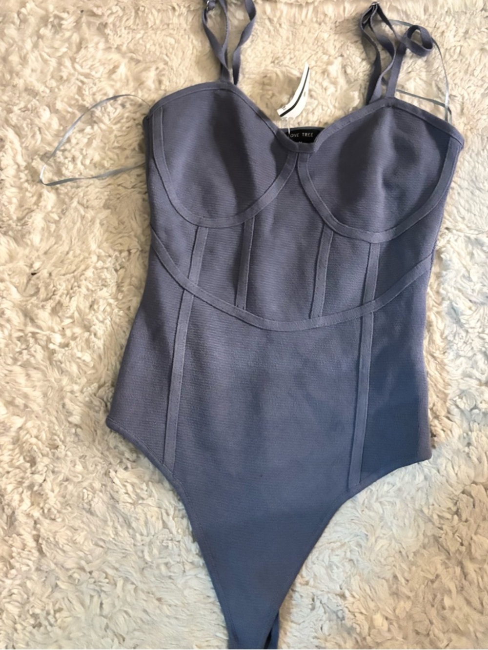 Blue Textured Bustier Bodysuit